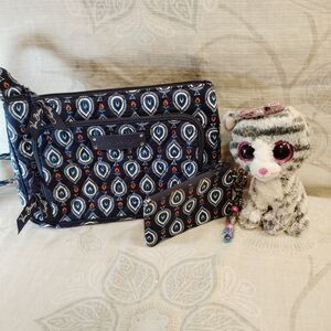 Vera Bradley Crossbody Bag, Keychain, Coin Purse And Soft Friend